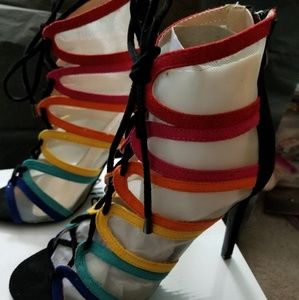 Rainbow mesh lace up booties NIB, 7.5